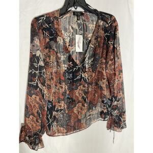 JESSICA SIMPSON WOMEN'S TOP. SIZE XL. AURORA PRINTED. V-NECK. LONG FLARED SLEEVE
